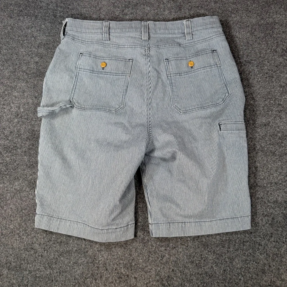 Duluth Trading Co Hickory Stripe Carpenter Shorts 12 Blue White Utility Workwear